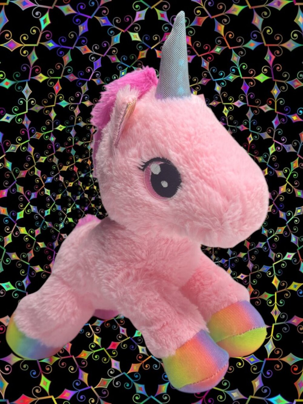 NWT Rainbow Unicorn Stuffed Animal Plush Soft Stand Toy Pink Iridescent Lovey
